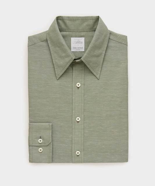 Todd Snyder Italian Cotton-Linen Long Point Collar Dress Shirt - Olive