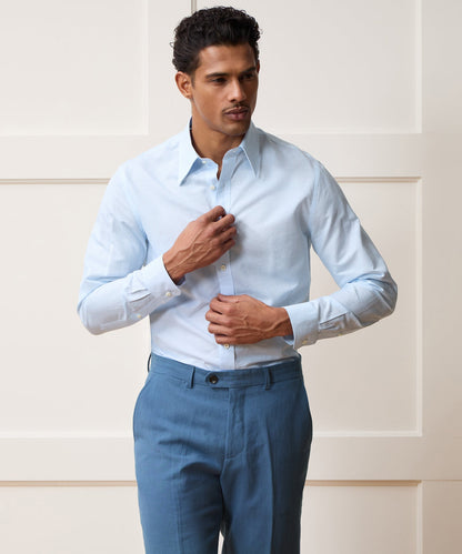 Todd Snyder Italian Cotton-Linen Long Point Collar Dress Shirt - Blue