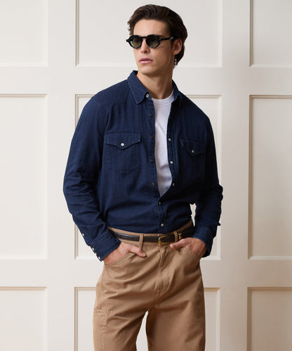 Todd Snyder Denim Jacquard Western Shirt - Rinsed Indigo