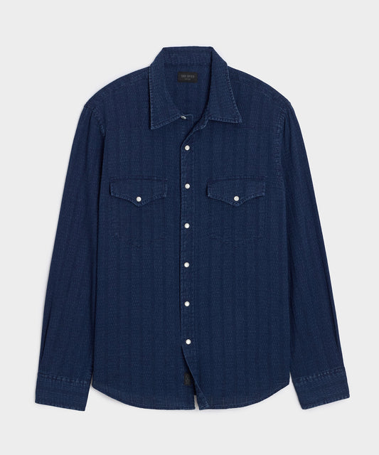 Todd Snyder Denim Jacquard Western Shirt - Rinsed Indigo