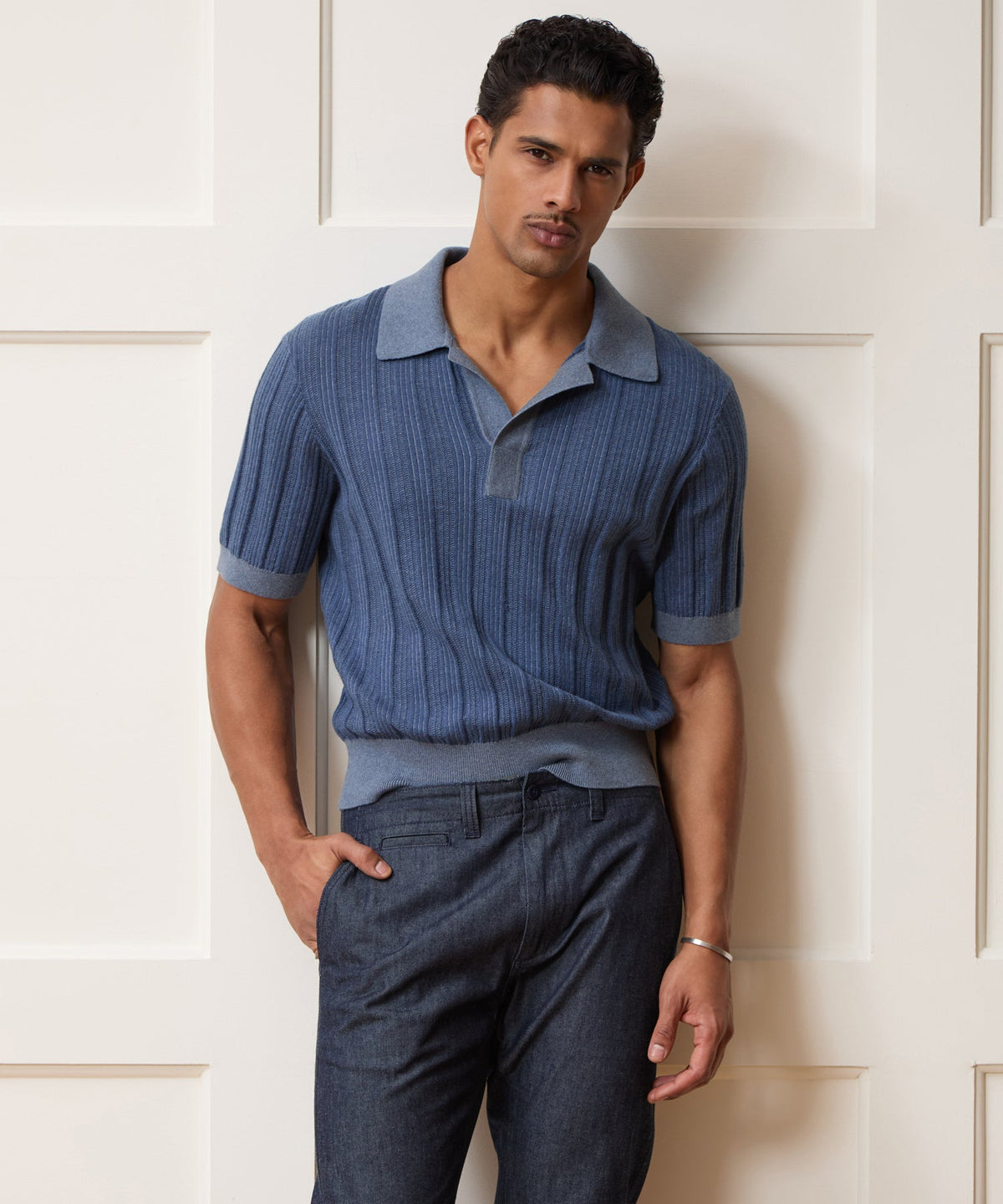 Todd Snyder Casanova Sweater Polo - Steel Blue