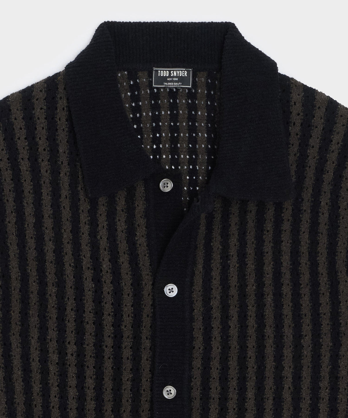 Todd Snyder Striped Boucle Sweater Polo - Dark Mocha