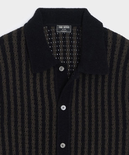 Todd Snyder Striped Boucle Sweater Polo - Dark Mocha