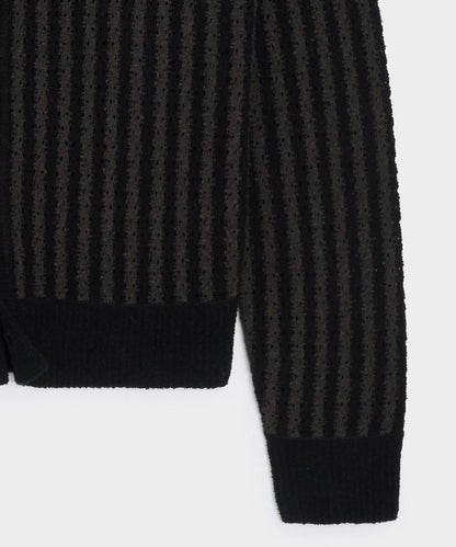 Todd Snyder Striped Boucle Sweater Polo - Dark Mocha