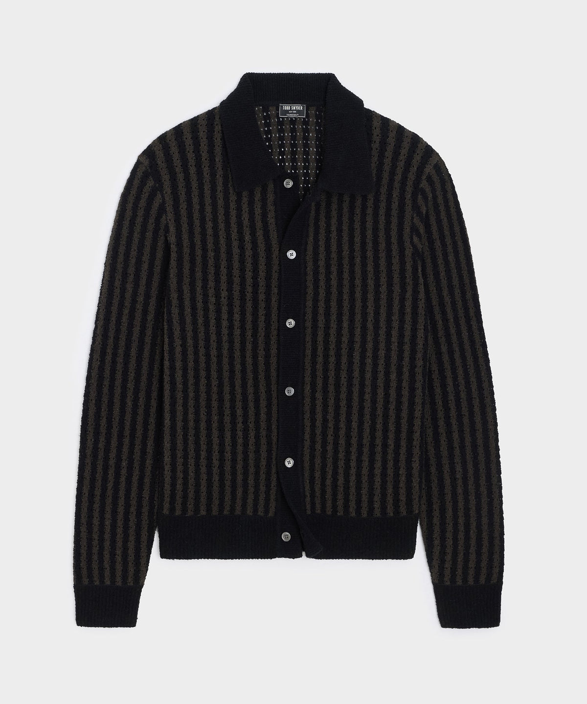 Todd Snyder Striped Boucle Sweater Polo - Dark Mocha
