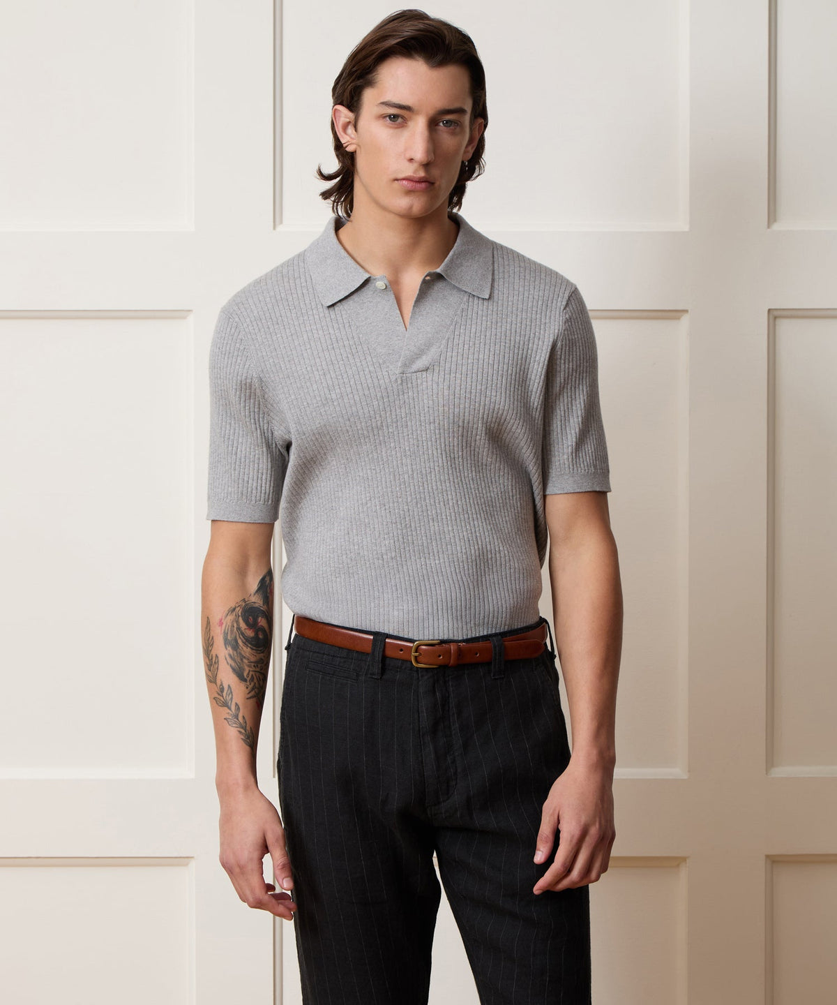 Todd Snyder Cotton-Cashmere Sweater Polo - Heather Grey