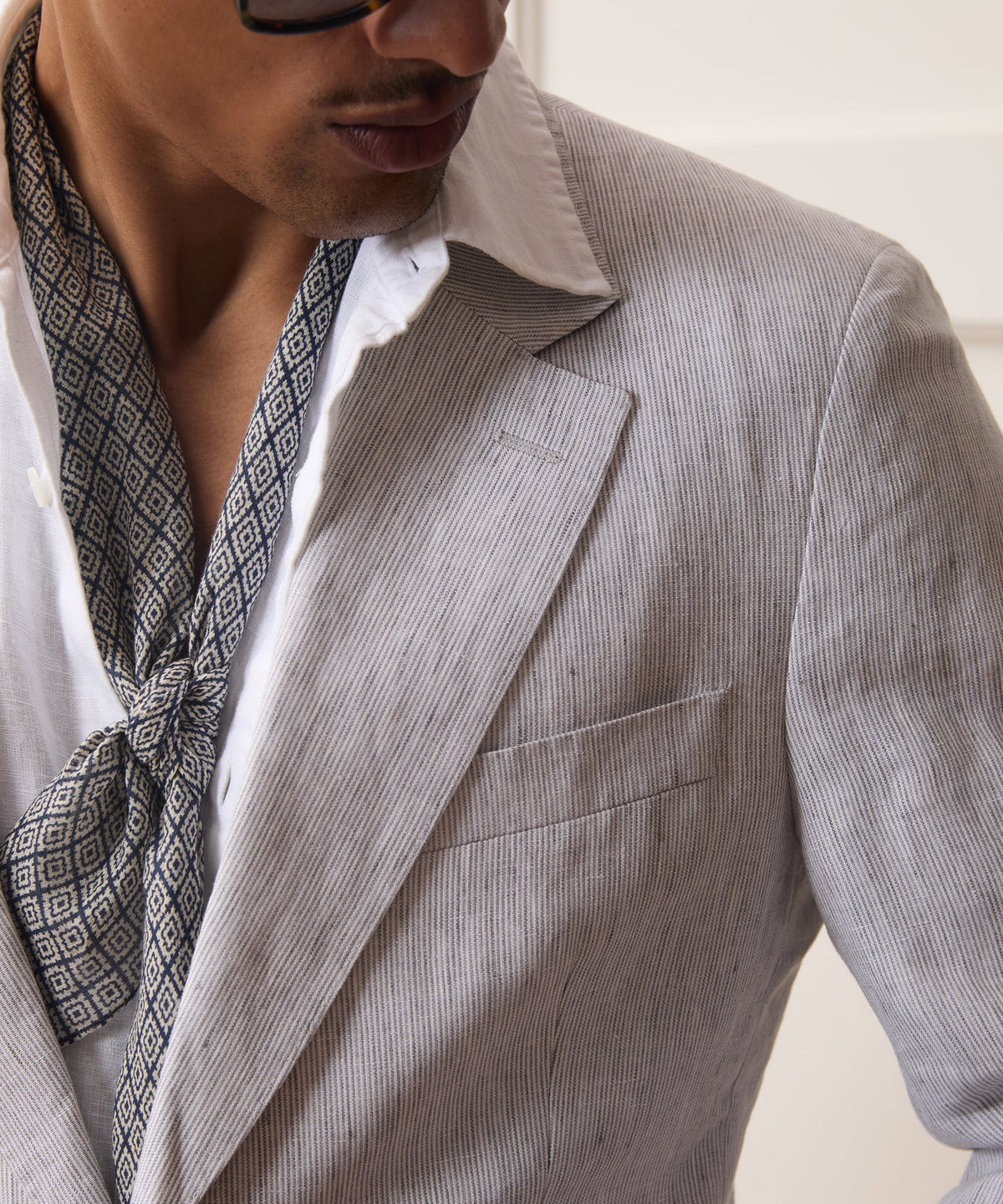 Todd Snyder Italian Striped Linen Sutton Jacket - Light Grey