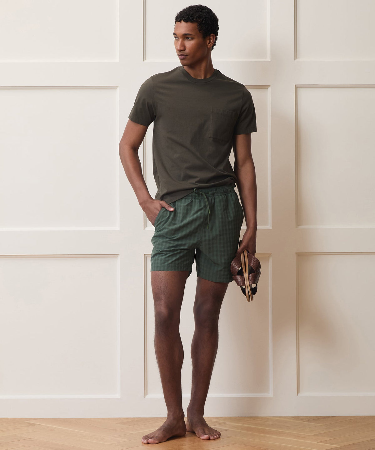 Todd Snyder 5" Seersucker Montauk Swim Trunk - Olive