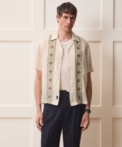 Todd Snyder Embroidered Voile Capri Shirt - Beige