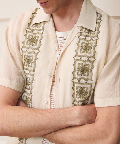 Todd Snyder Embroidered Voile Capri Shirt - Beige