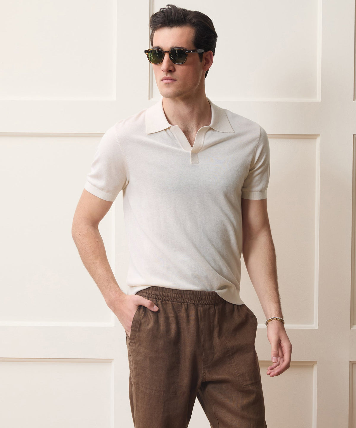 Todd Snyder Silk-Cashmere Montauk Sweater Polo - Bisque