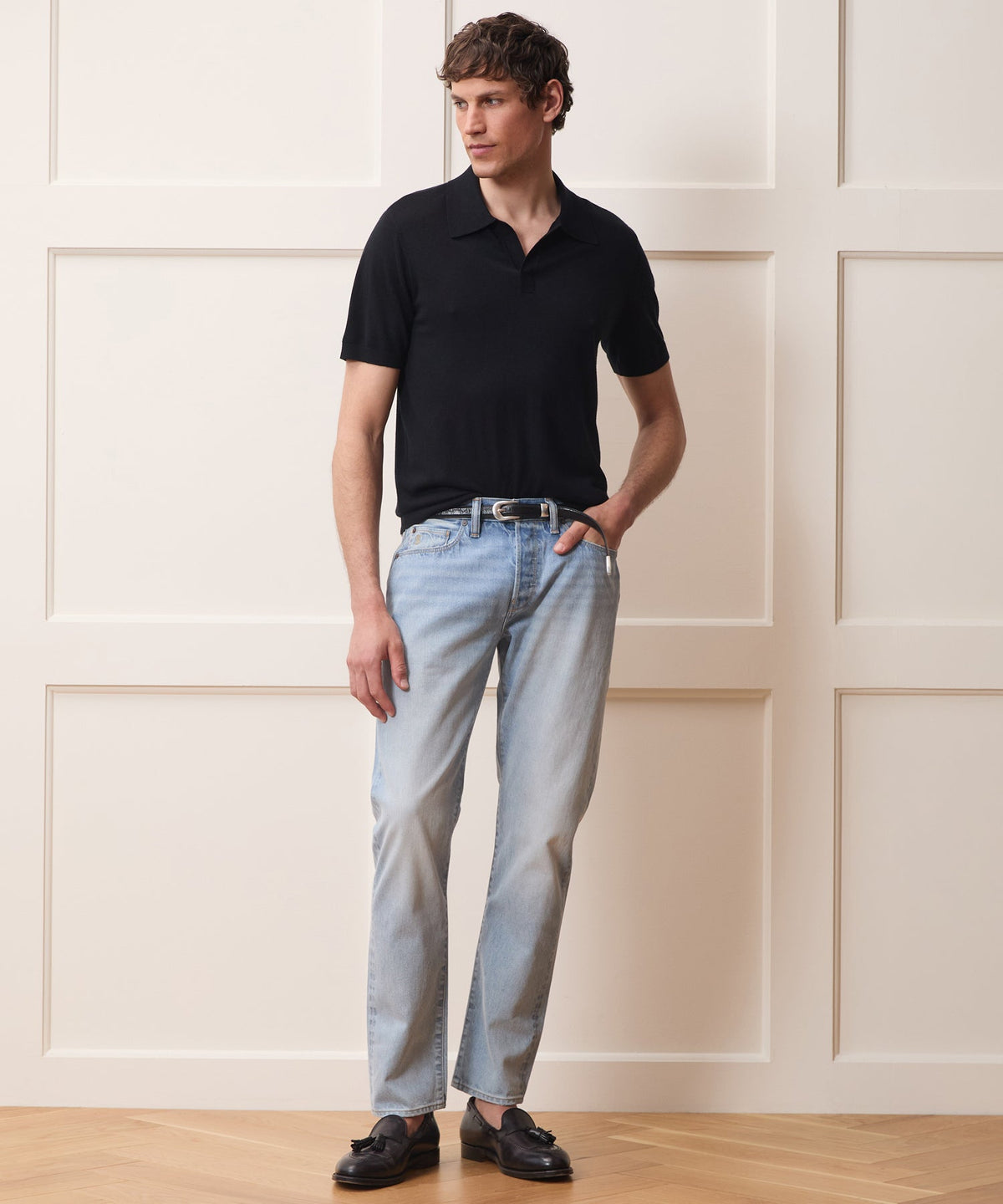 Todd Snyder Silk-Cashmere Montauk Sweater Polo - Black