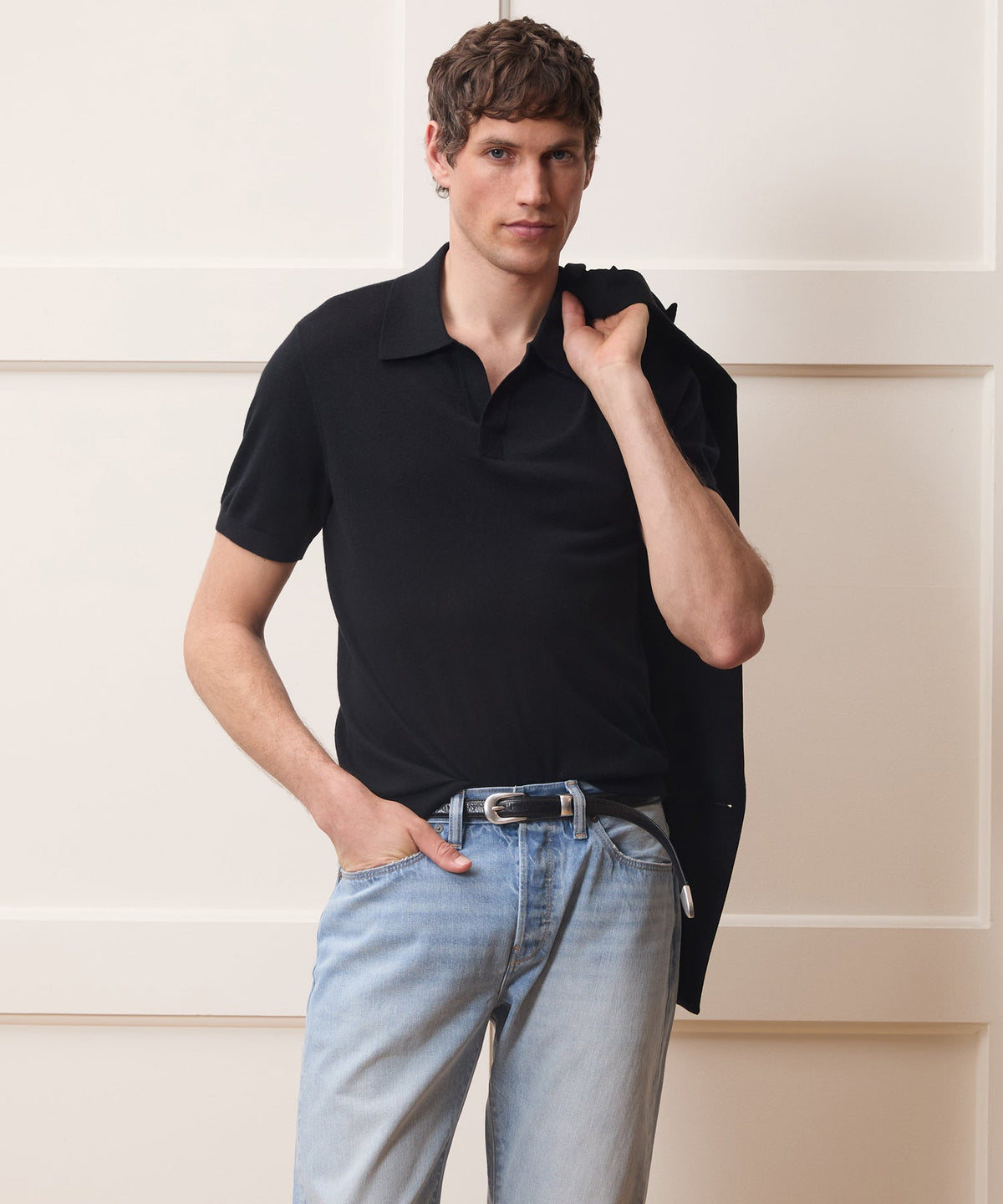 Todd Snyder Silk-Cashmere Montauk Sweater Polo - Black