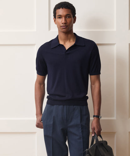 Todd Snyder Silk-Cashmere Montauk Sweater Polo - Navy