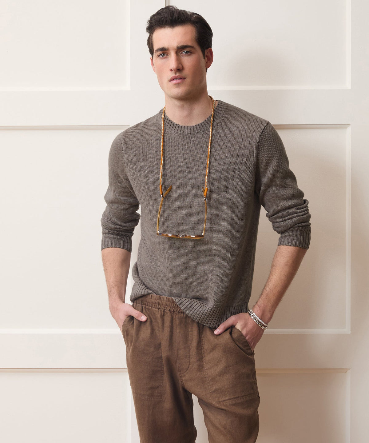 Todd Snyder Linen Crewneck Sweater - Weathered Timber