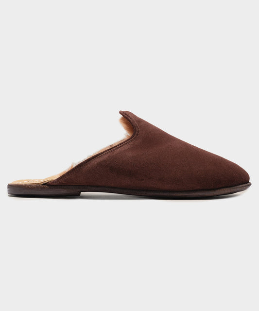 Todd Snyder Sabah Baba Suede Shearling Slide - Dark Brown