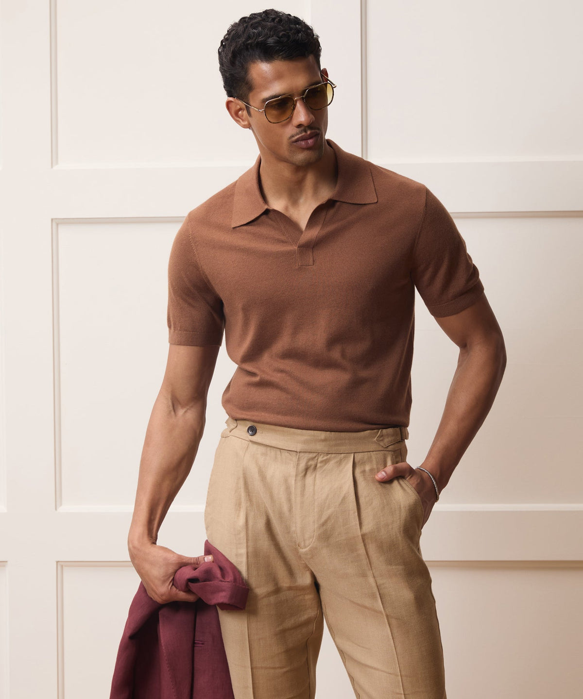Todd Snyder Silk-Cashmere Montauk Sweater Polo - Weathered Oak