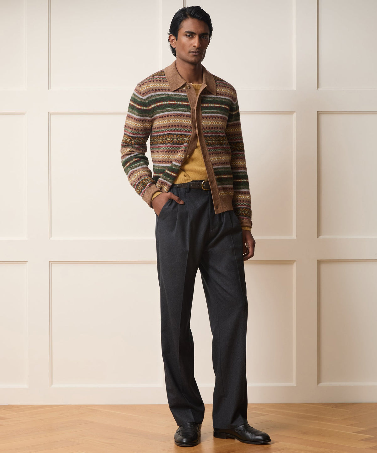 Todd Snyder Fair Isle Sweater Polo - Camel