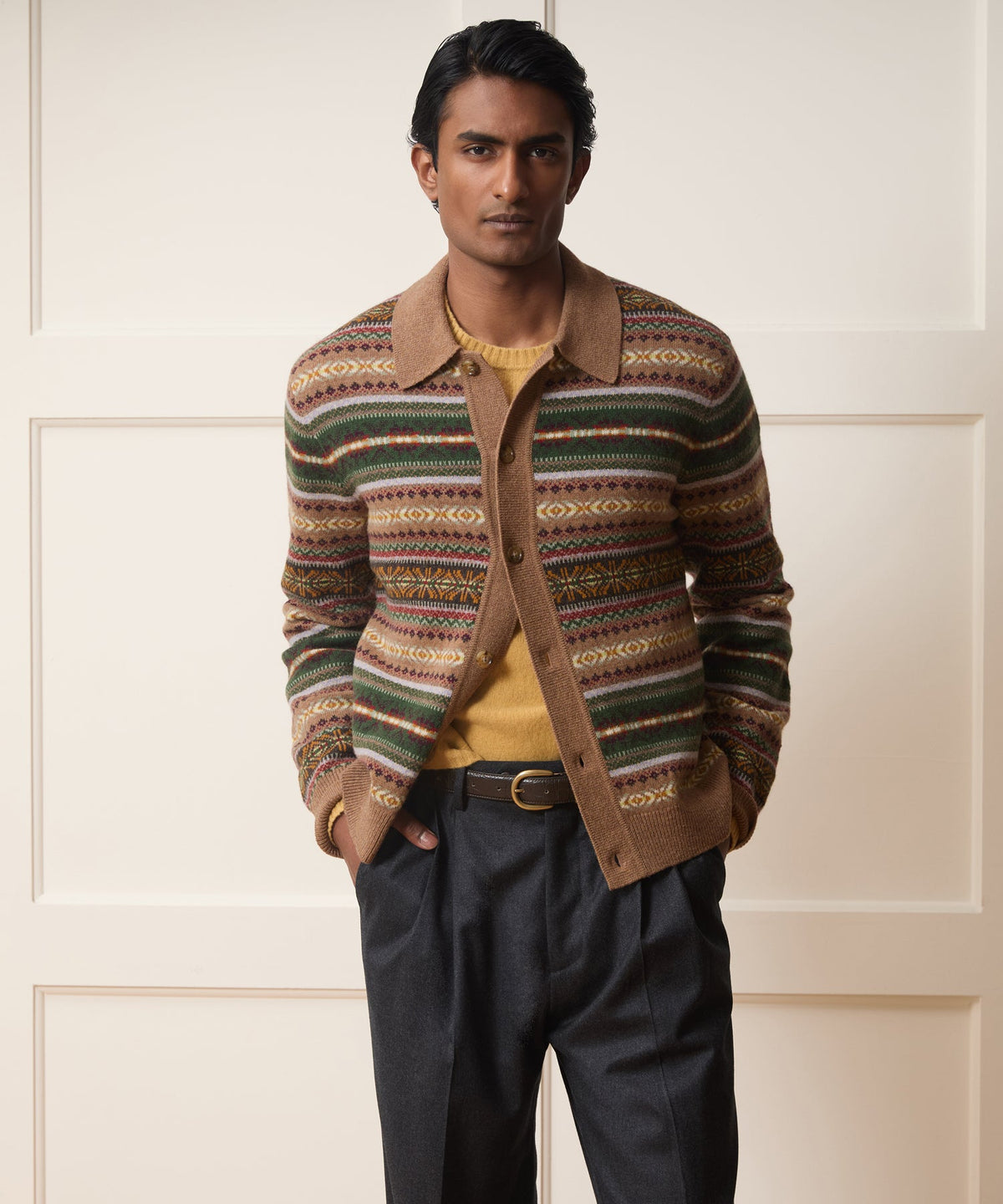 Todd Snyder Fair Isle Sweater Polo - Camel