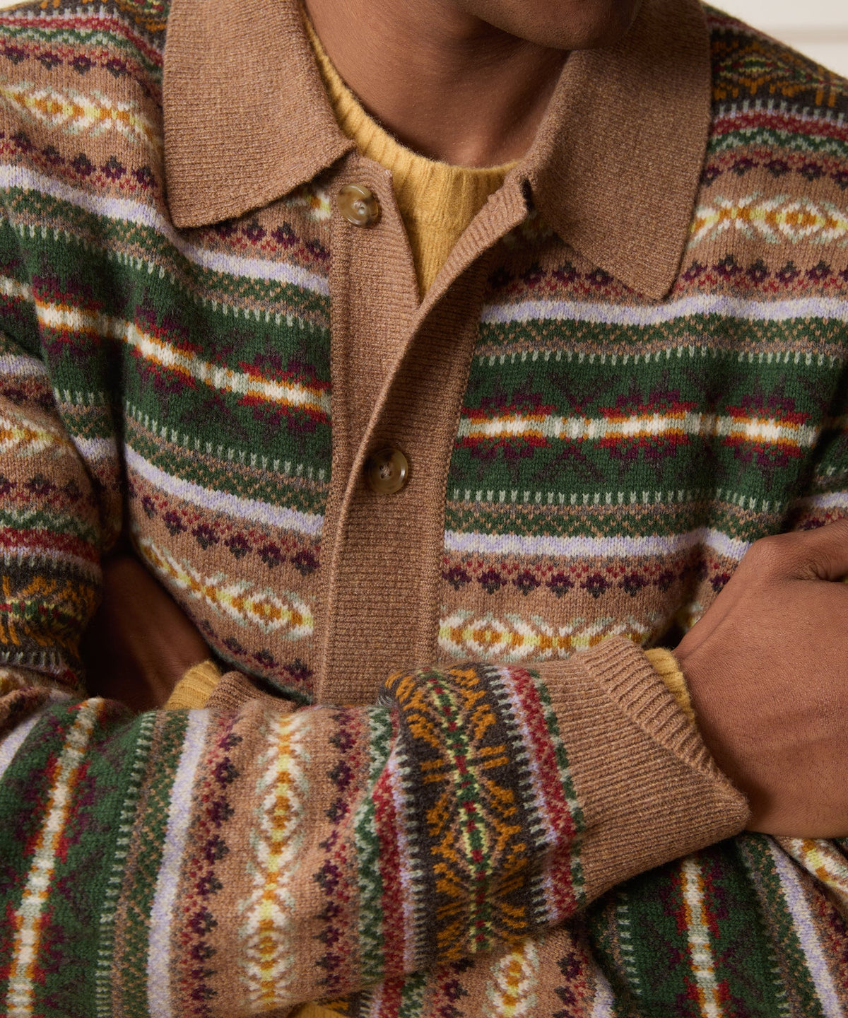 Todd Snyder Fair Isle Sweater Polo - Camel