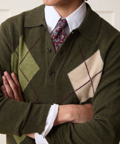 Todd Snyder Argyle Sweater Polo - Olive