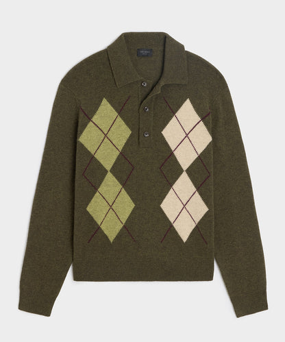 Todd Snyder Argyle Sweater Polo - Olive