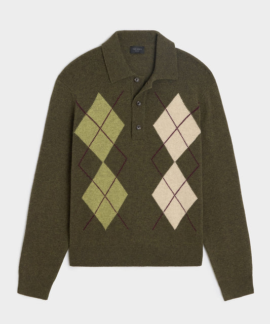 Todd Snyder Argyle Sweater Polo - Olive