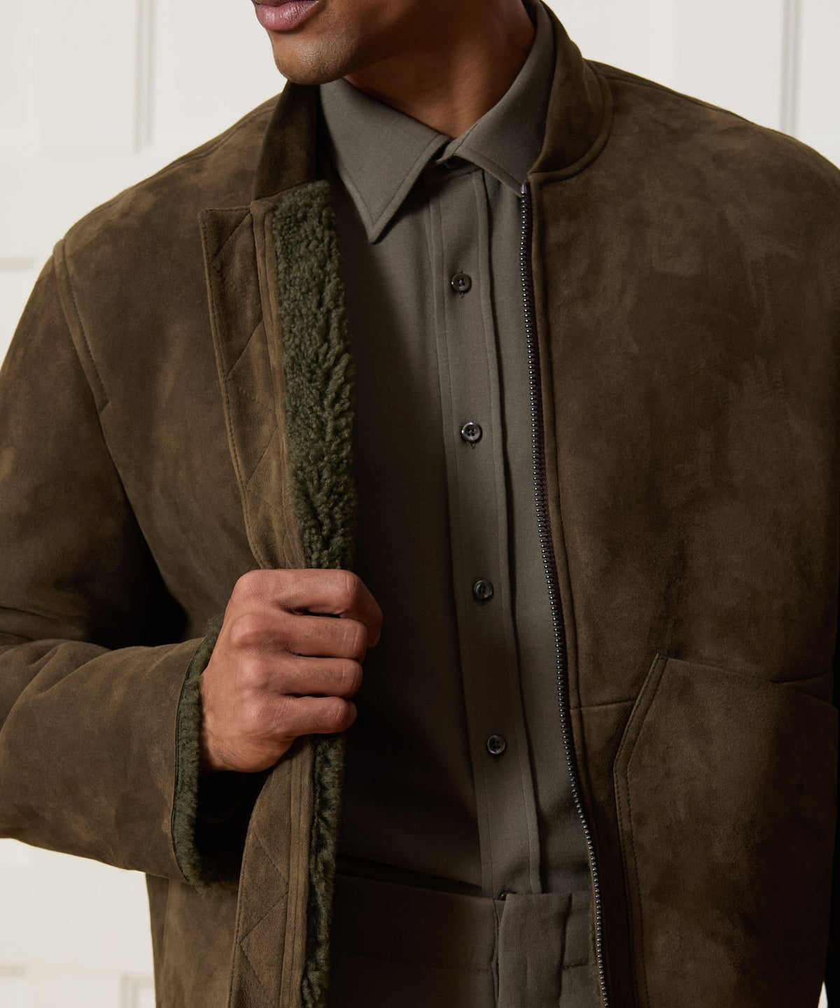 Todd Snyder Italian Shearling Aviator Jacket - Olive