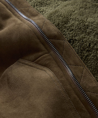 Todd Snyder Italian Shearling Aviator Jacket - Olive