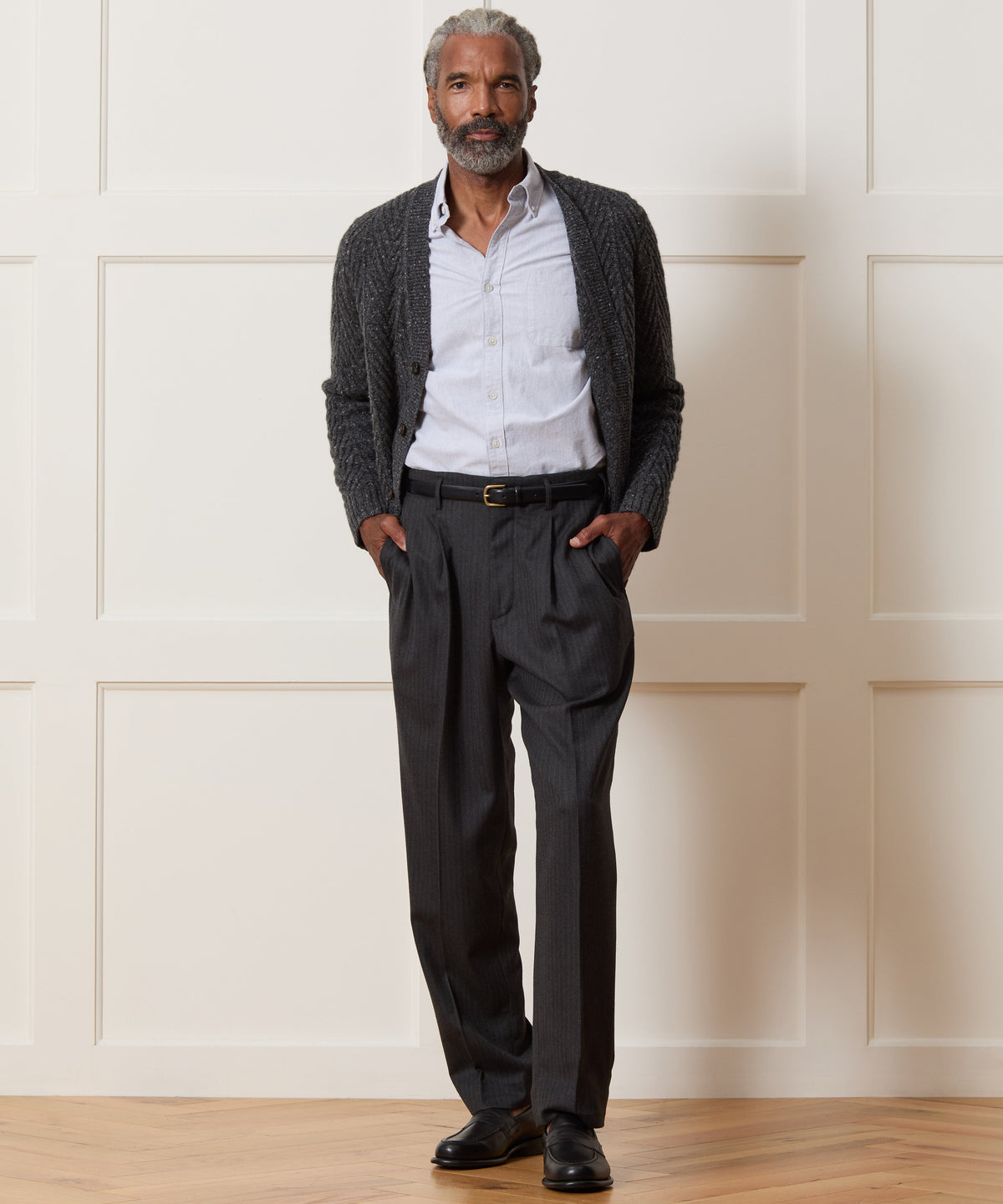Todd Snyder Italian Flannel Striped Hollywood Trouser - Charcoal