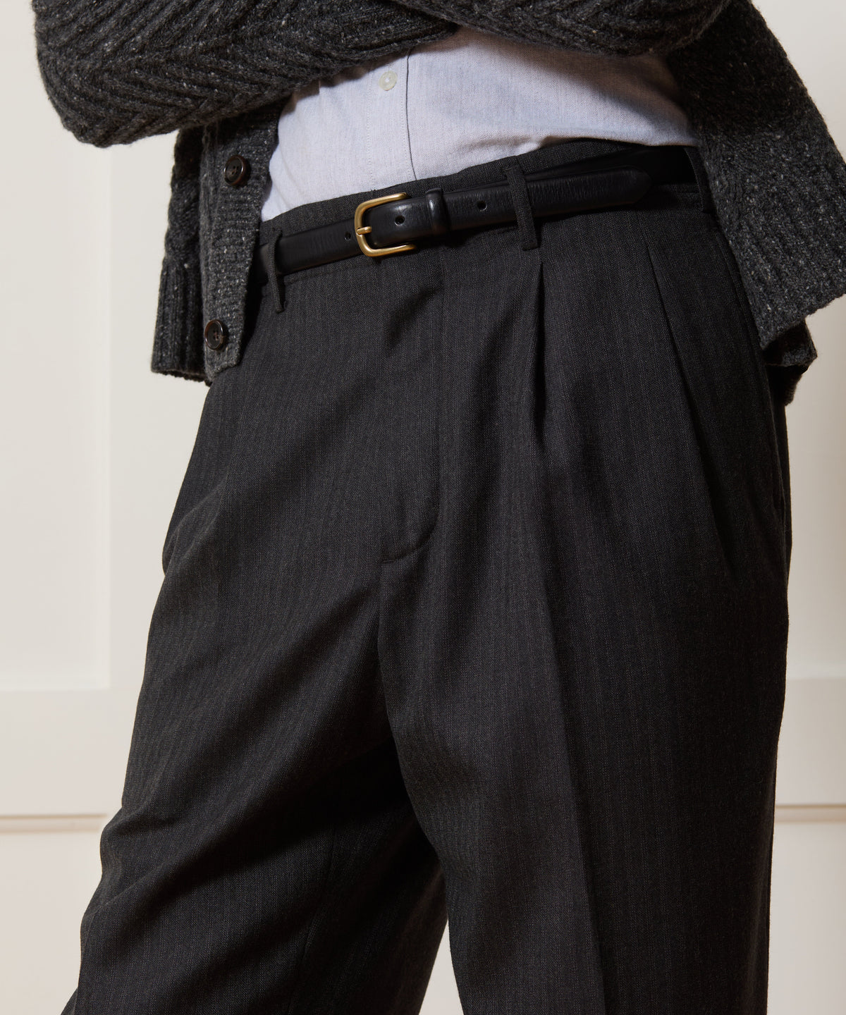 Todd Snyder Italian Flannel Striped Hollywood Trouser - Charcoal