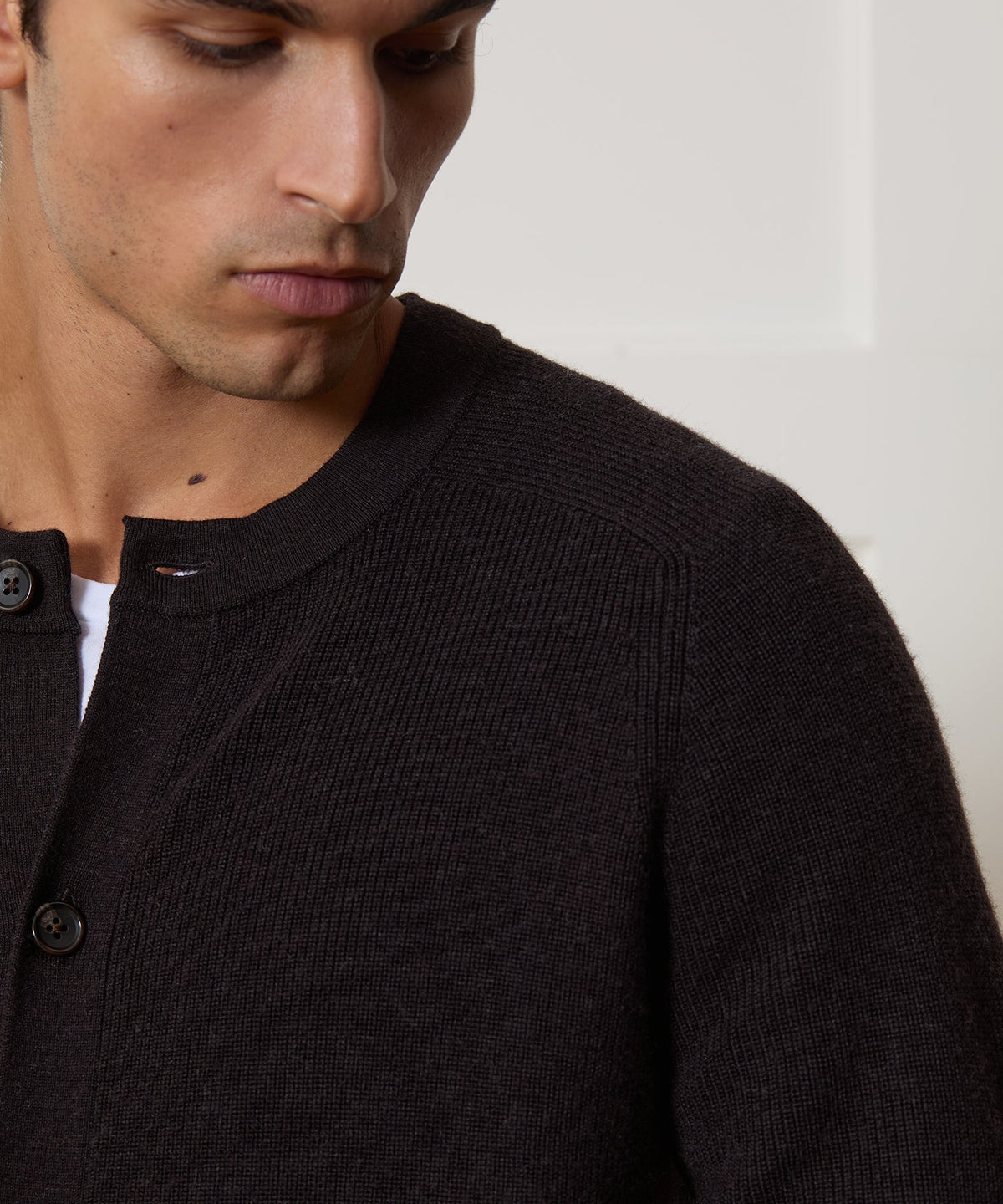 Todd Snyder Merino Crewneck Cardigan - Espresso Bean