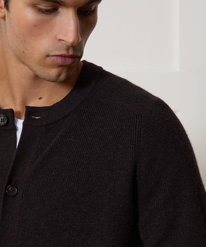Todd Snyder Merino Crewneck Cardigan - Espresso Bean