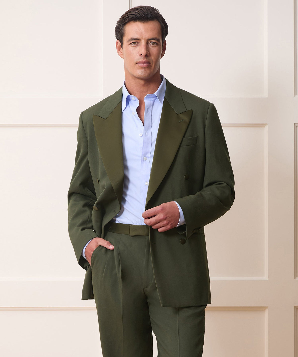 Todd Snyder Italian Gabardine Double-Breasted Tuxedo Jacket - Snyder Olive