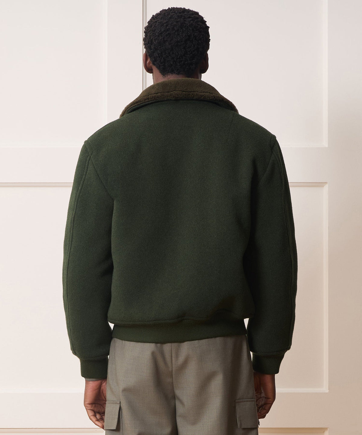 Todd Snyder Shearling Collar Wool Bomber Jacket - Olive