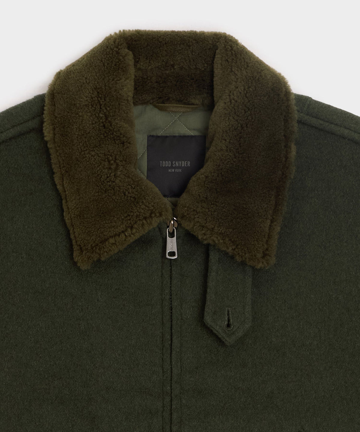 Todd Snyder Shearling Collar Wool Bomber Jacket - Olive