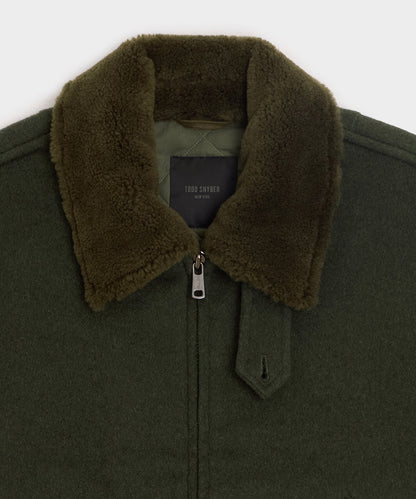 Todd Snyder Shearling Collar Wool Bomber Jacket - Olive