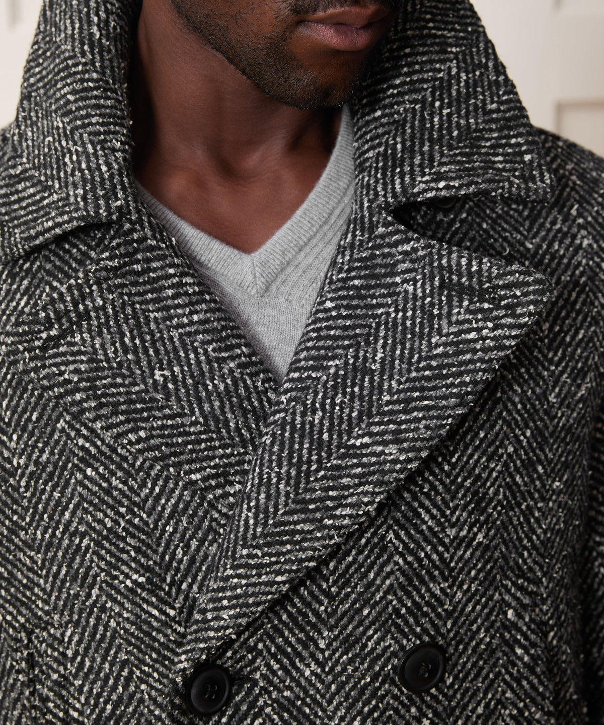 Todd Snyder Italian Herringbone Peacoat - Dark Charcoal