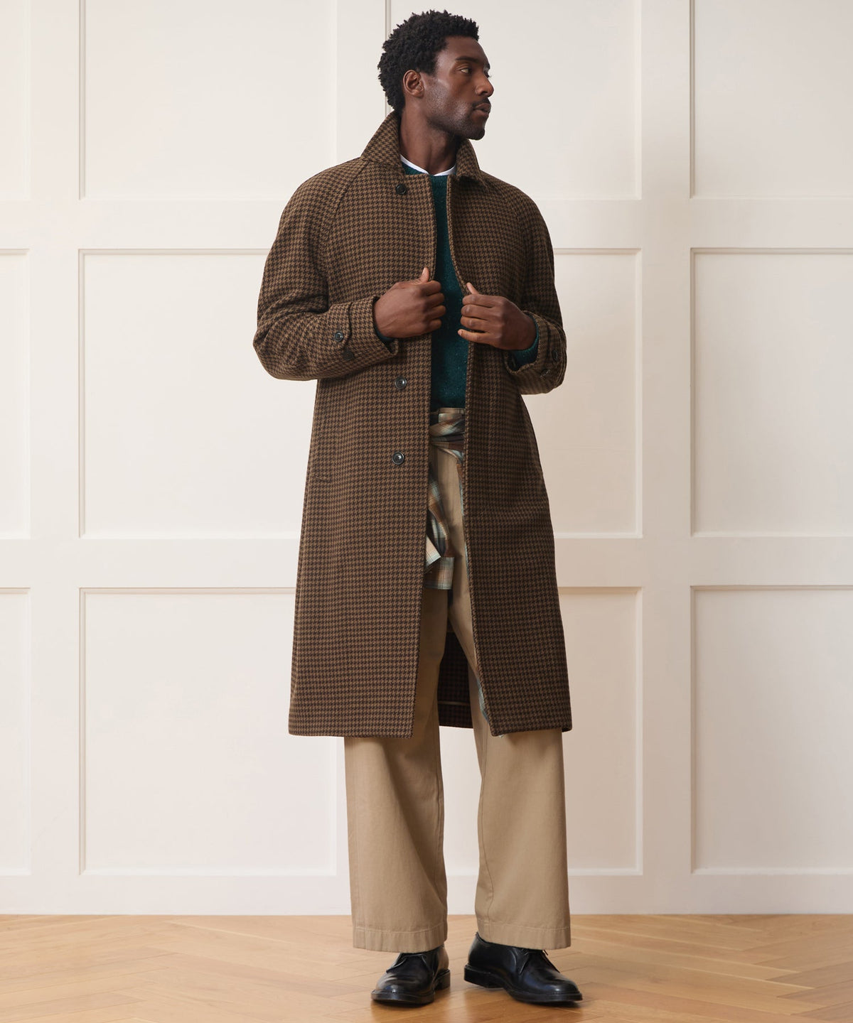 Todd Snyder Italian Houndstooth Balmacaan - Dark Brown