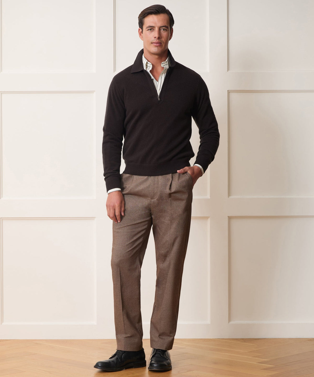 Todd Snyder Cashmere Quarter-Zip Sweater Polo - Espresso Bean