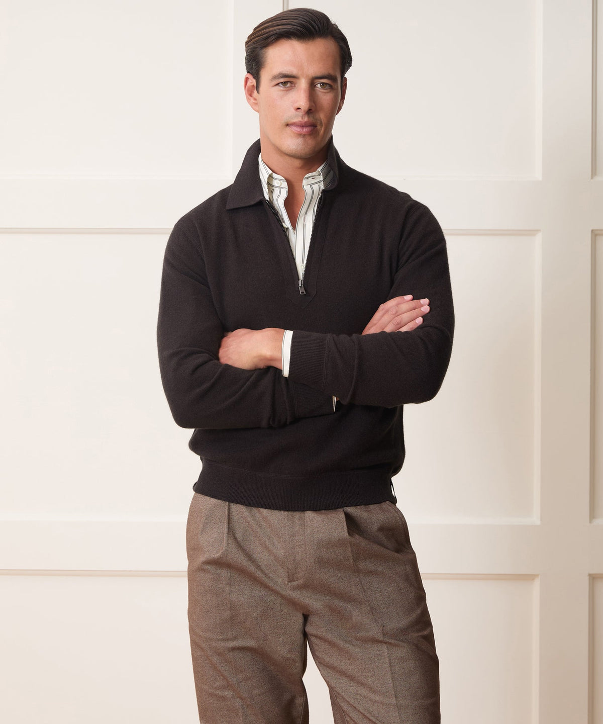 Todd Snyder Cashmere Quarter-Zip Sweater Polo - Espresso Bean