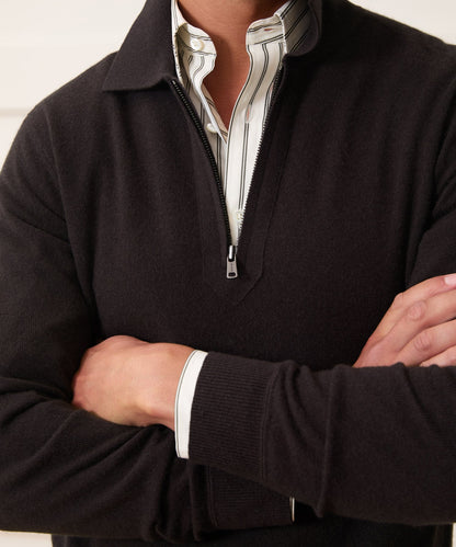 Todd Snyder Cashmere Quarter-Zip Sweater Polo - Espresso Bean