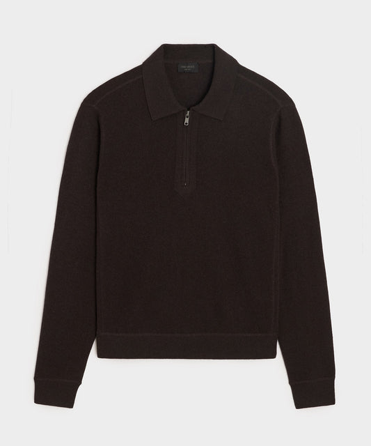 Todd Snyder Cashmere Quarter-Zip Sweater Polo - Espresso Bean