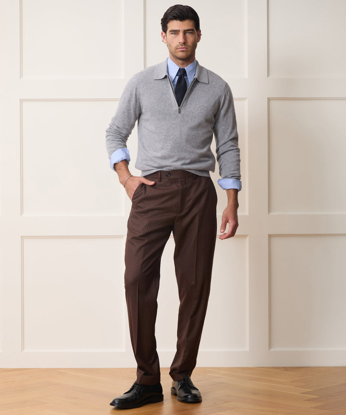 Todd Snyder Cashmere Quarter-Zip Sweater Polo - Heather Grey