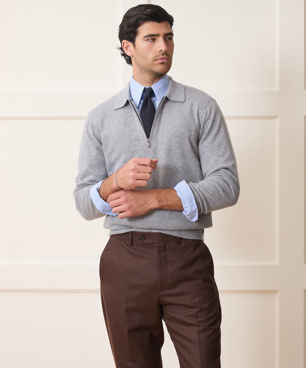 Todd Snyder Cashmere Quarter-Zip Sweater Polo - Heather Grey