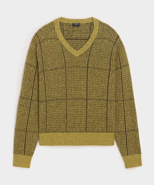 Todd Snyder Glen Plaid V-Neck Sweater - Bitter Gold