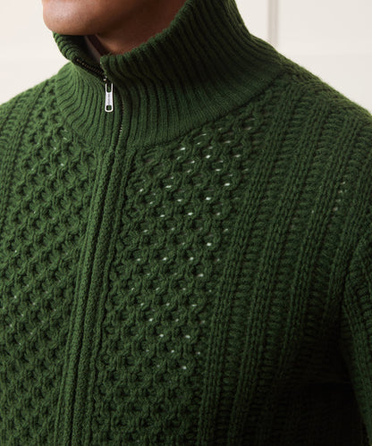 Todd Snyder Lattice Mockneck Sweater Jacket - Forest Green