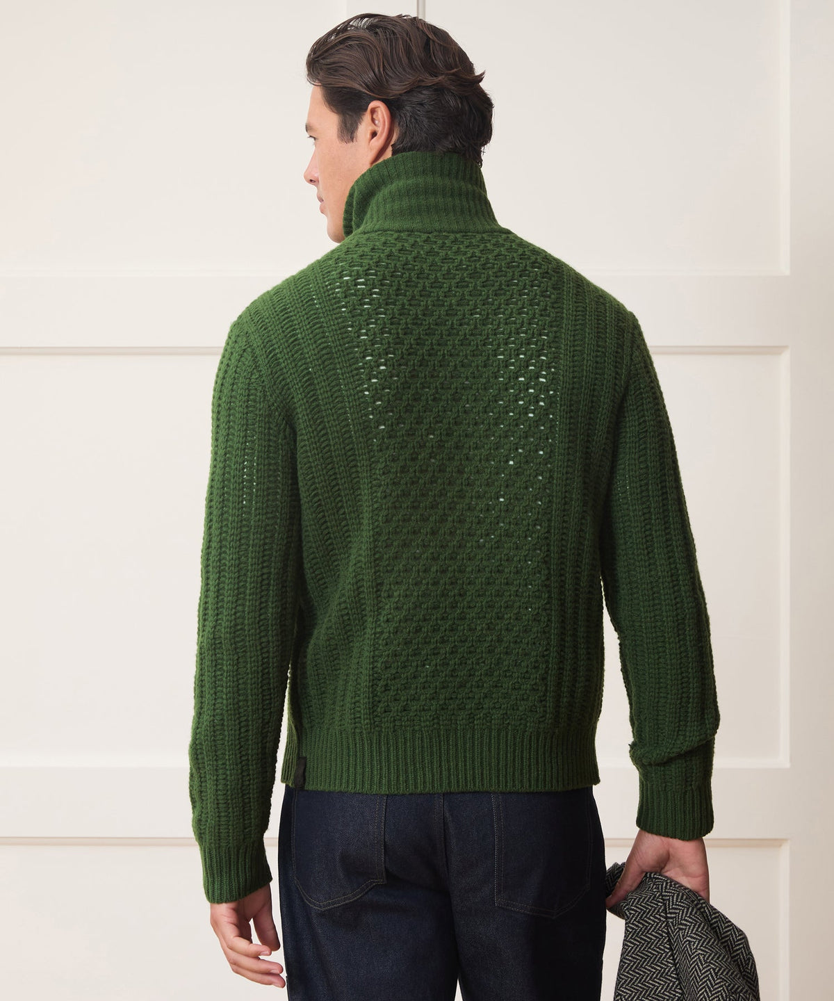 Todd Snyder Lattice Mockneck Sweater Jacket - Forest Green