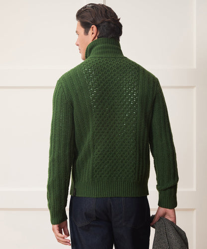 Todd Snyder Lattice Mockneck Sweater Jacket - Forest Green