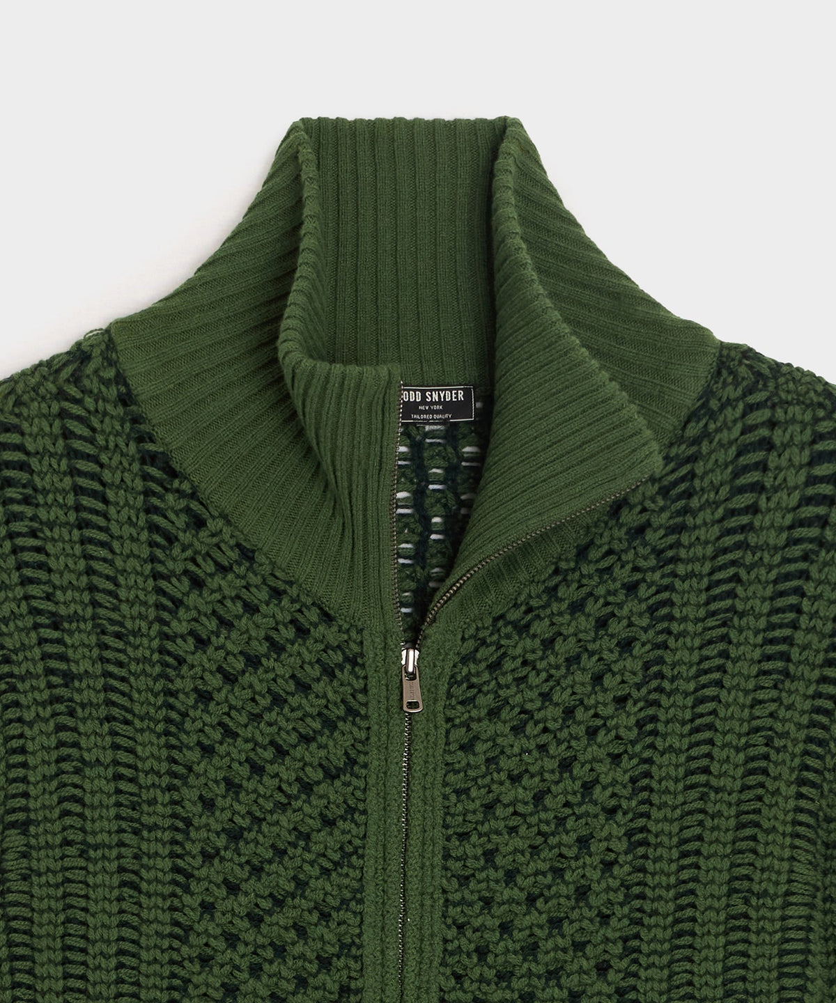 Todd Snyder Lattice Mockneck Sweater Jacket - Forest Green